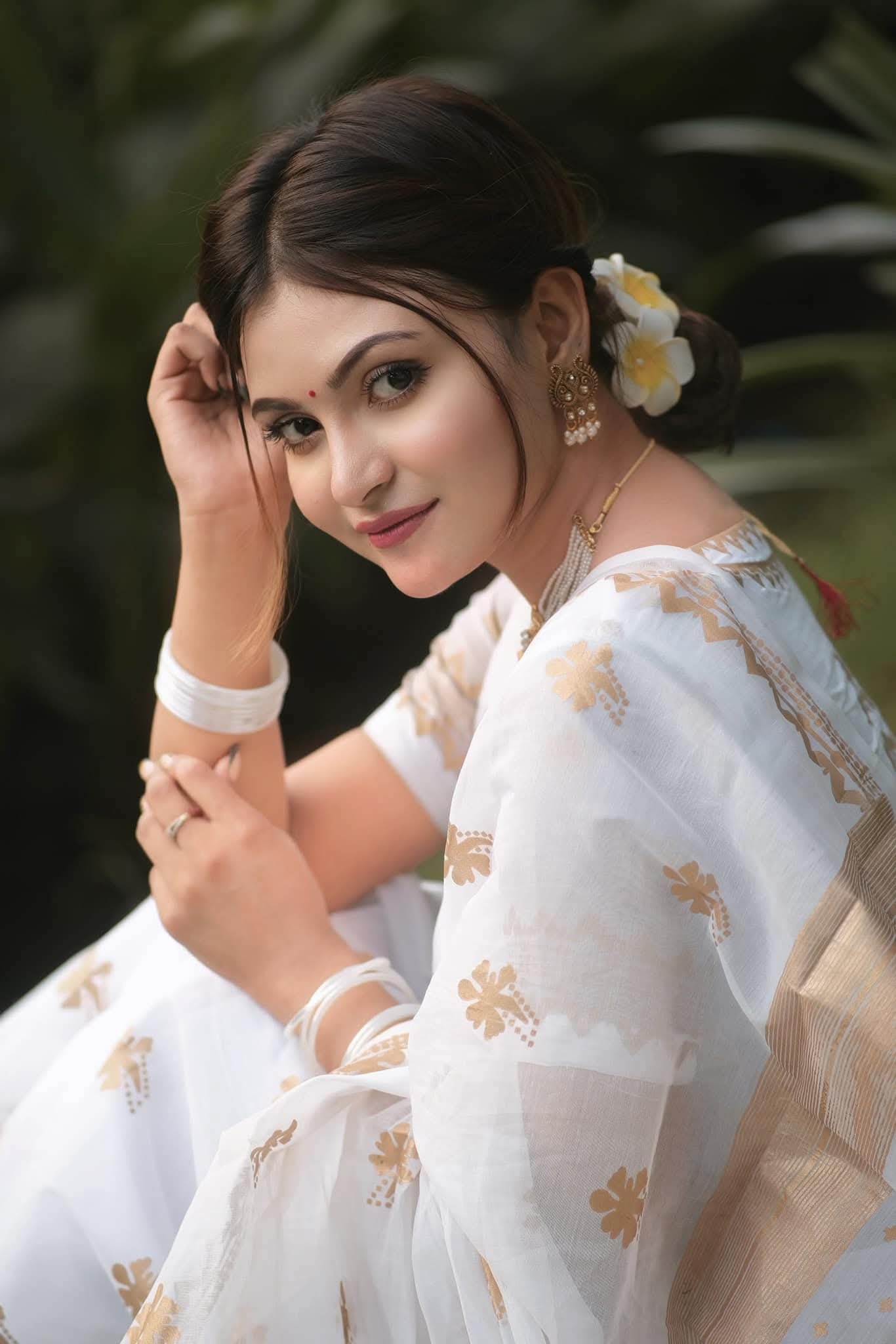 স্কিন প্রিন্ট এর শাড়ি সেমি মসলিন সিল্ক আফসান মেটালিক পার্লওয়ার্ক প্রিন্ট (code-38) - Image 5