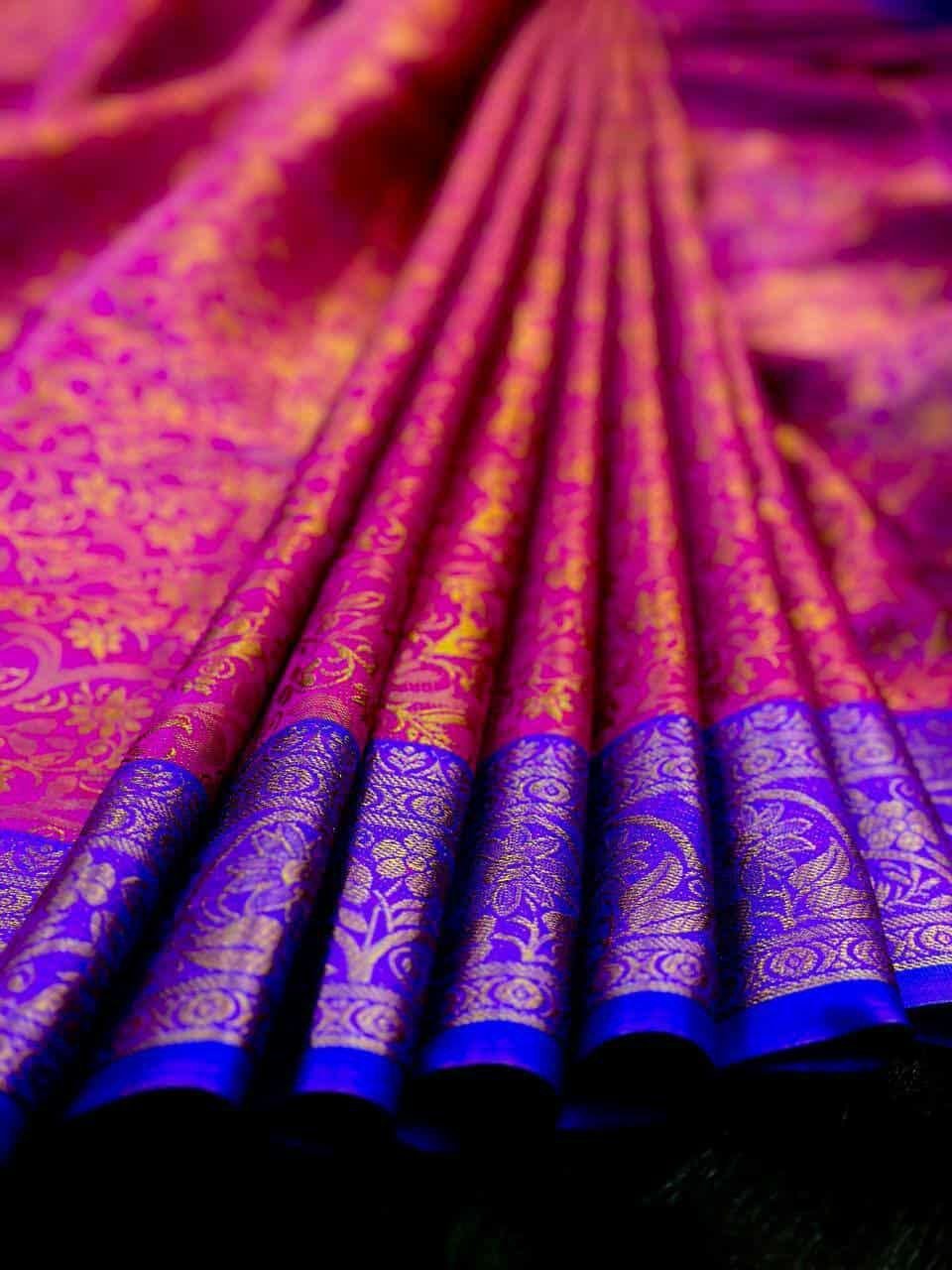 দেশীয় কাঞ্জিভরম শাড়ি ফুল ১৪ হাত - ম্যাচিং ব্লাউজ পিচ (code-13) - Image 6