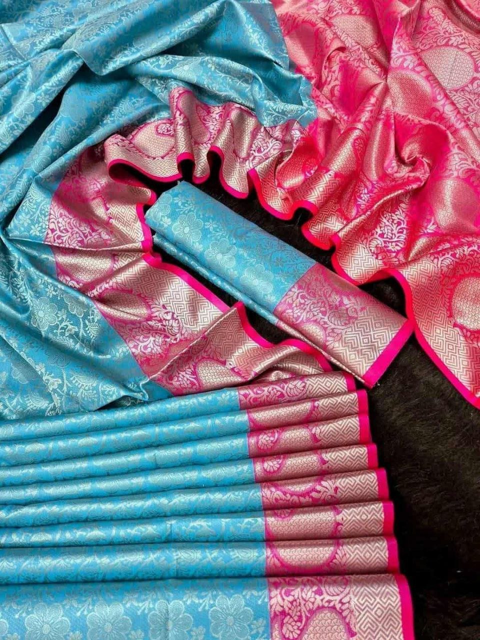 সফট সিল্ক কাঞ্জি কাতান শাড়ি - ম্যাচিং ব্লাউজ পিচ (code-17) - Image 5