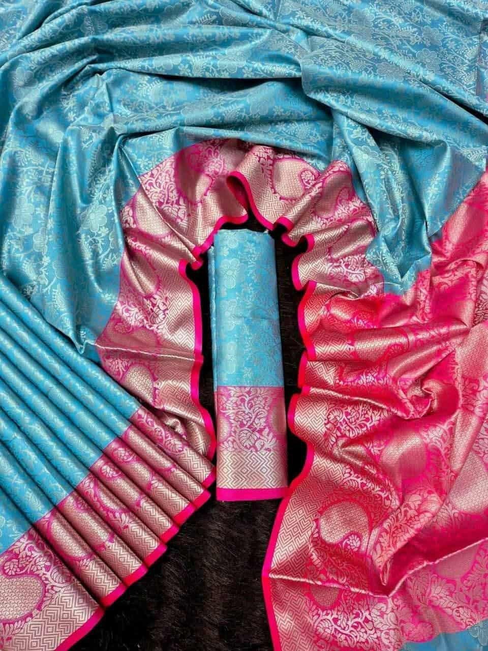 সফট সিল্ক কাঞ্জি কাতান শাড়ি - ম্যাচিং ব্লাউজ পিচ (code-17) - Image 6