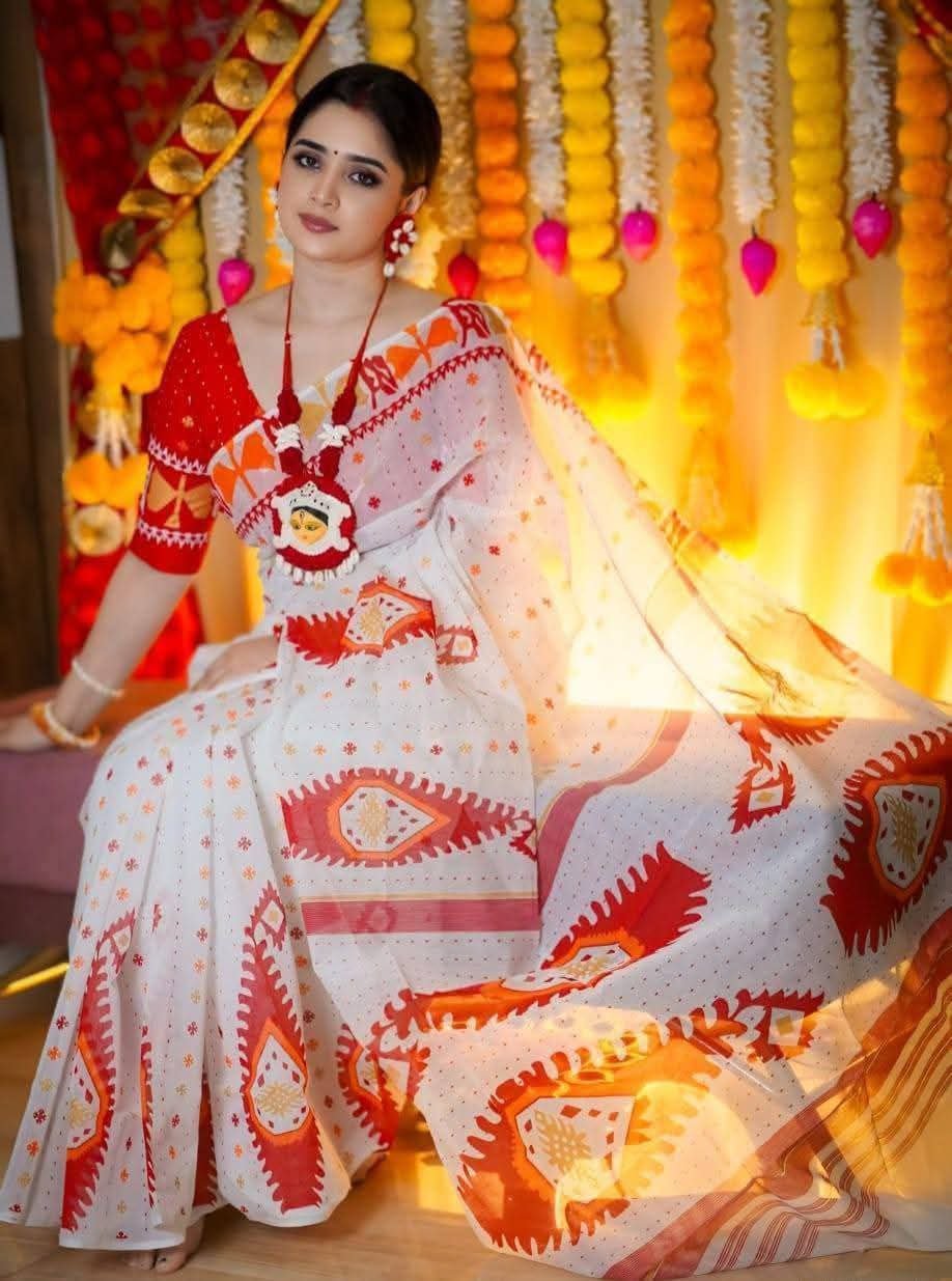 স্পেশাল স্কিন প্রিন্ট শাড়ি + ব্লাউজ পিচ (code-18) - Image 3