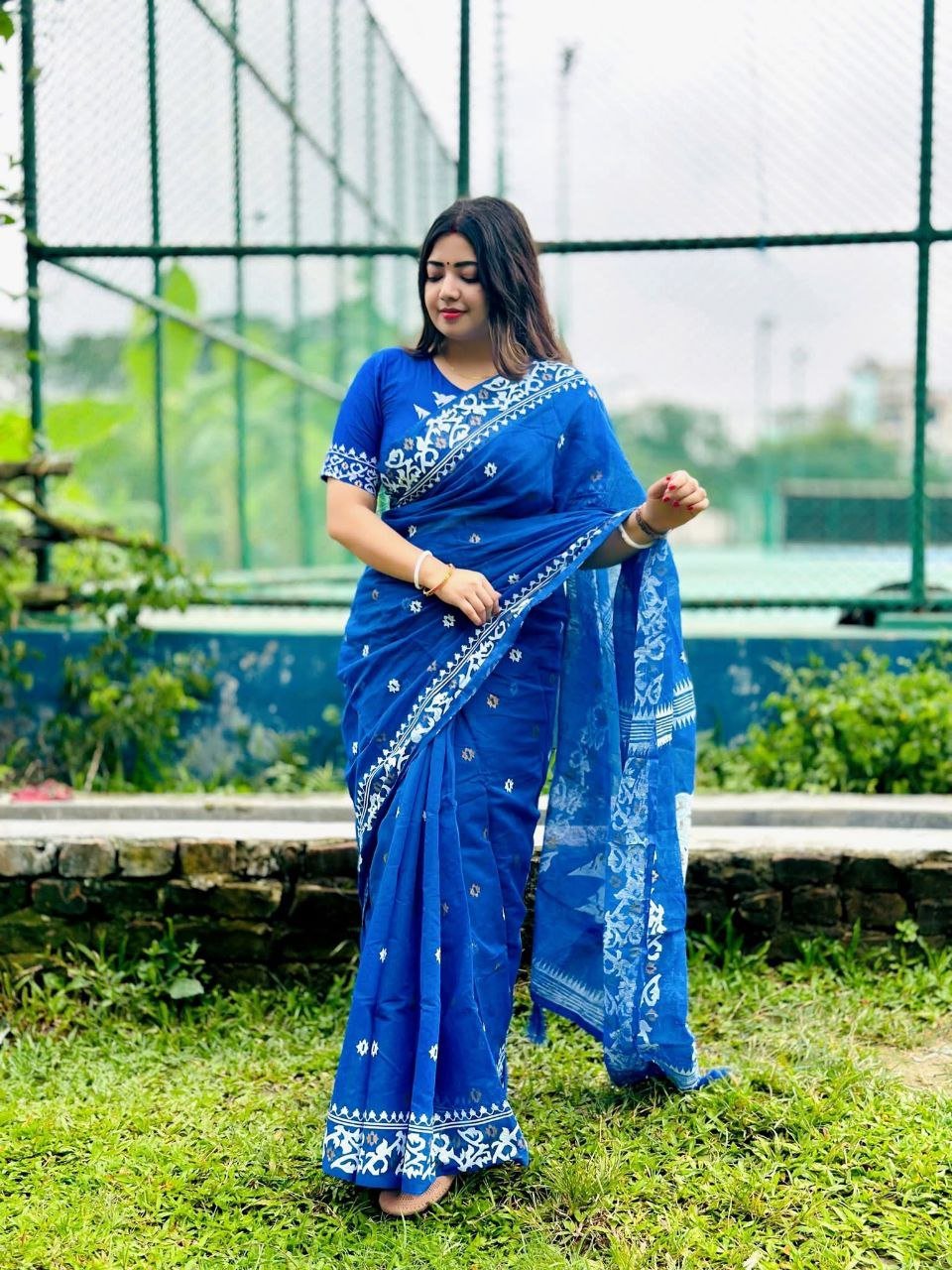 ডিজিটাল প্রিন্ট উমা শাড়ি + ব্লাউজ পিচ (code-23) - Image 3