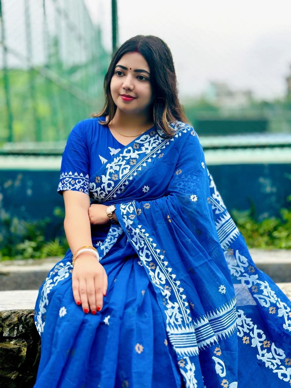 ডিজিটাল প্রিন্ট উমা শাড়ি + ব্লাউজ পিচ (code-23) - Image 4