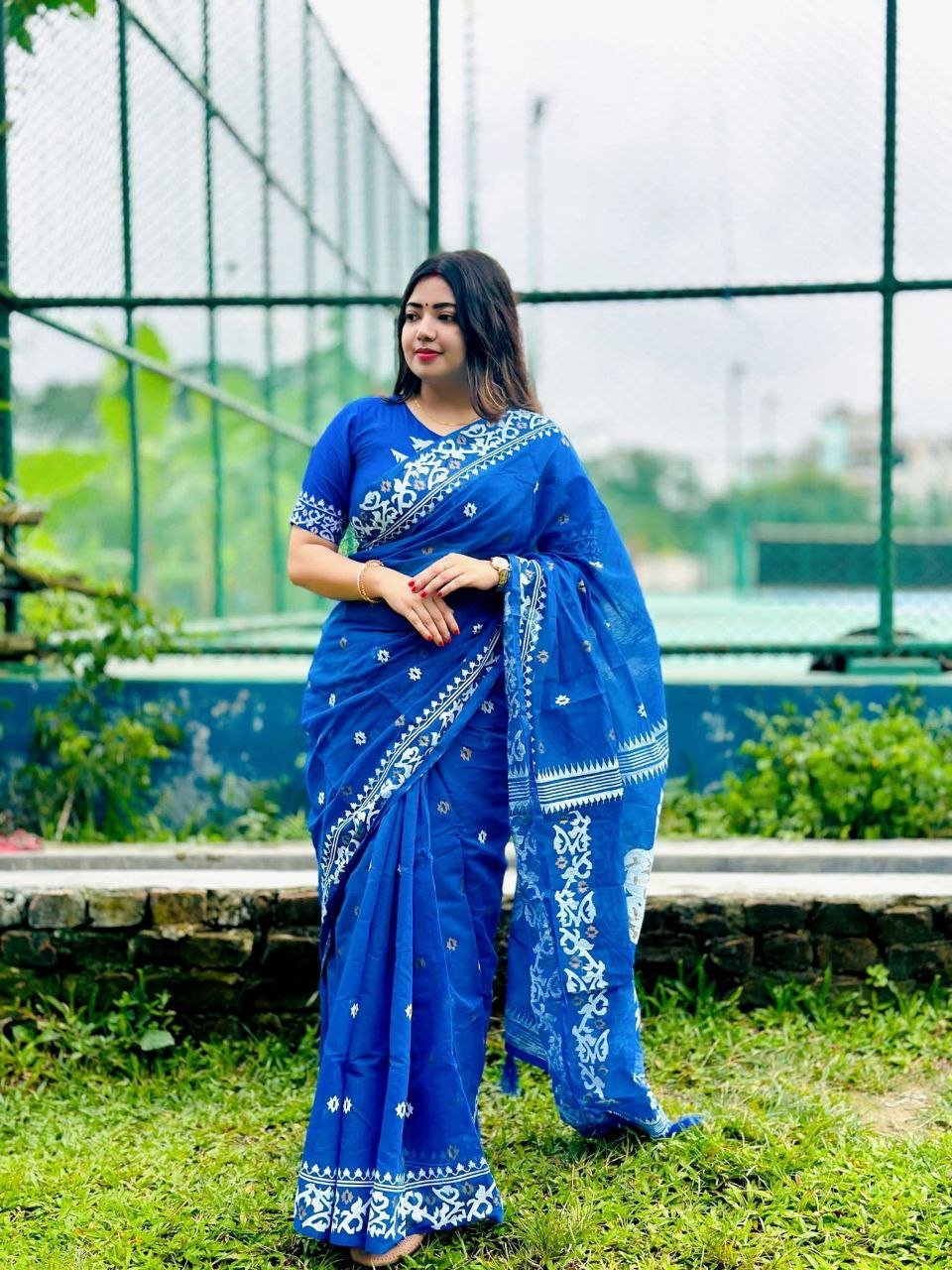 ডিজিটাল প্রিন্ট উমা শাড়ি + ব্লাউজ পিচ (code-23) - Image 5