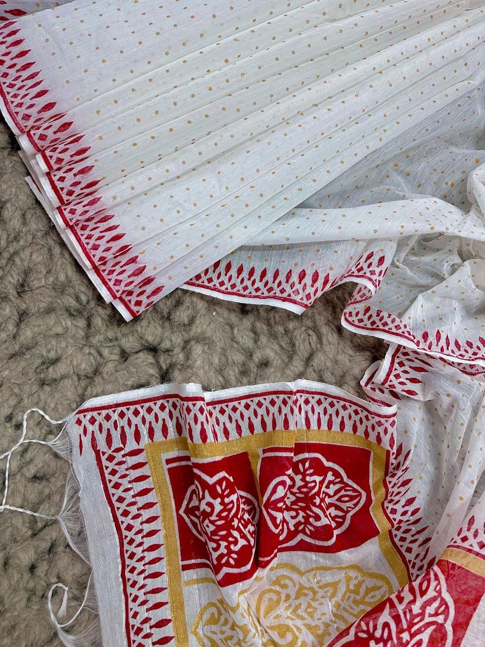 এক্সক্লুসিভ ডিজাইন আফসান প্রিন্ট শাড়ি + ব্লাউজ পিছ (code-30) - Image 7