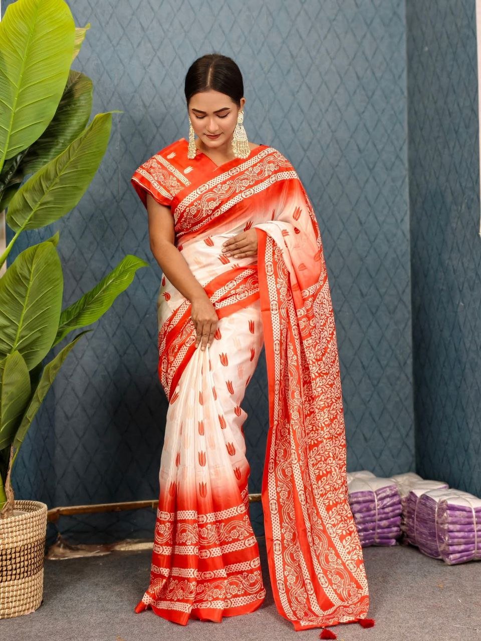 স্পেশাল চান্দেরি সিল্ক শাড়ি + ব্লাউজ পিছ (code-31) - Image 2